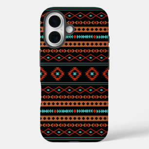 Aztec Rusts Teal Black Mixed Motifs Pattern iPhone 16 Case