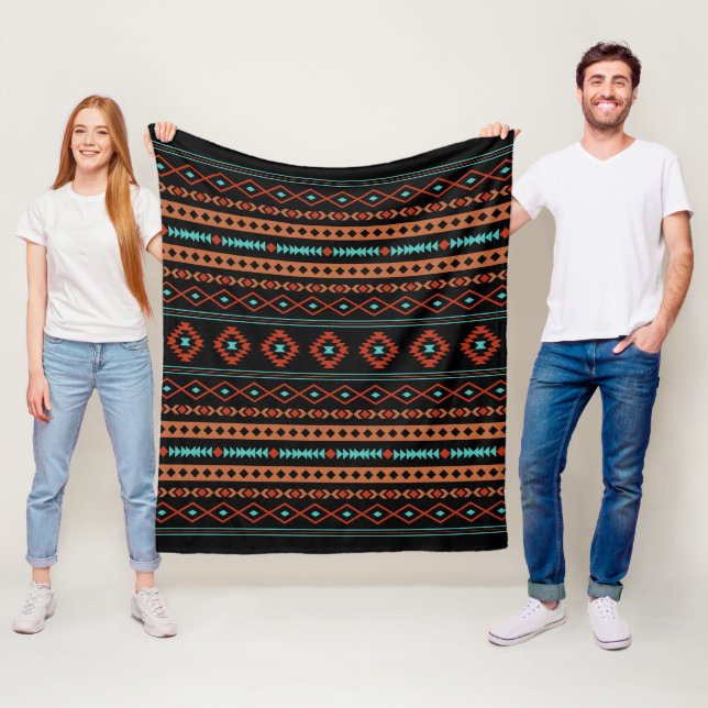 Aztec Rusts Teal Black Mixed Motifs Pattern Fleece Blanket (In Situ)