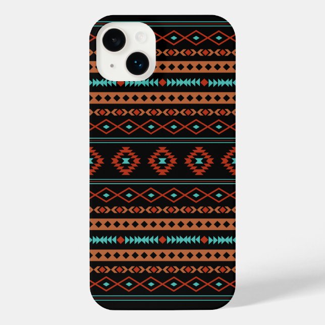 Aztec Rusts Teal Black Mixed Motifs Pattern iPhone Case (Back)