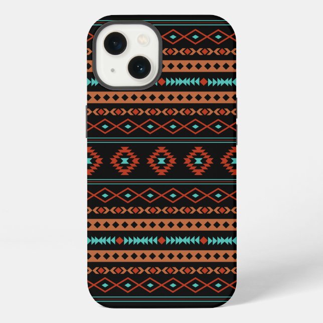 Aztec Rusts Teal Black Mixed Motifs Pattern iPhone Case (Back)