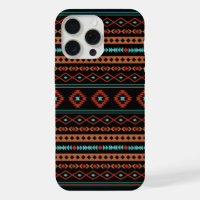 Aztec Rusts Teal Black Mixed Motifs Pattern