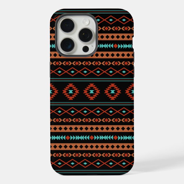 Aztec Rusts Teal Black Mixed Motifs Pattern iPhone Case (Back)