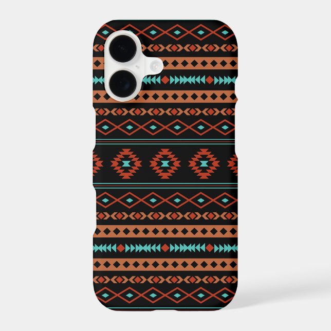 Aztec Rusts Teal Black Mixed Motifs Pattern iPhone Case (Back)