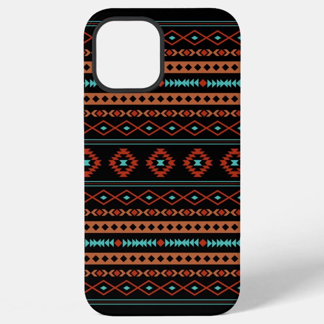 Aztec Rusts Teal Black Mixed Motifs Pattern iPhone Case (Back)