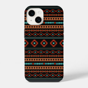 Aztec Rusts Teal Black Mixed Motifs Pattern iPhone 14 Case