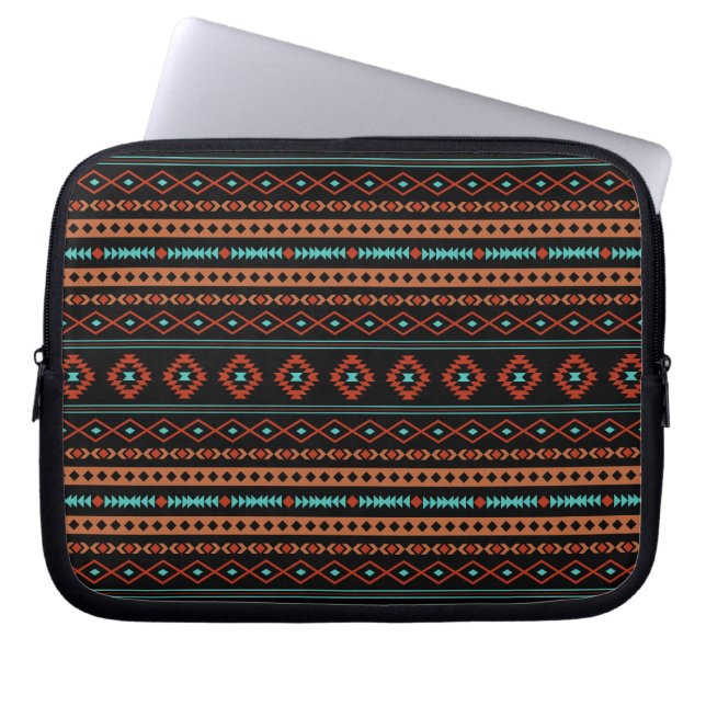 Aztec Rusts Teal Black Mixed Motifs Pattern Laptop Sleeve (Front)