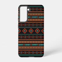 Aztec Rusts Teal Black Mixed Motifs Pattern