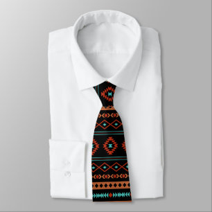 Aztec Rusts Teal Black Mixed Motifs Pattern Tie