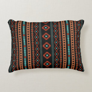 Aztec Rusts Teal Black Mixed Motifs V Pattern Accent Pillow