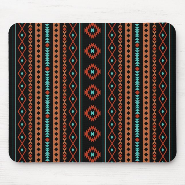 Aztec Rusts Teal Black Mixed Motifs V Pattern Mouse Pad (Front)