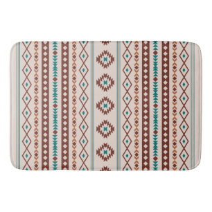 Aztec Rusts Teal Cream Mixed Motifs Pattern Bath Mat