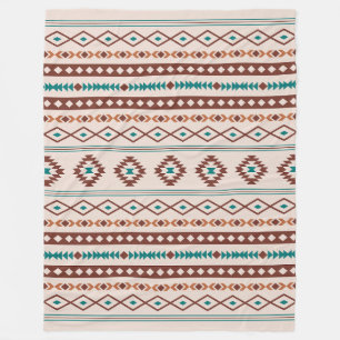 Aztec Rusts Teal Cream Mixed Motifs Pattern Fleece Blanket