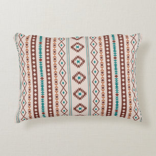 Aztec Rusts Teal Cream Mixed Motifs V Pattern Accent Pillow
