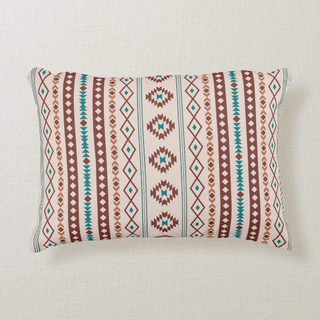 Aztec Rusts Teal Cream Mixed Motifs V Pattern Accent Pillow (Front)