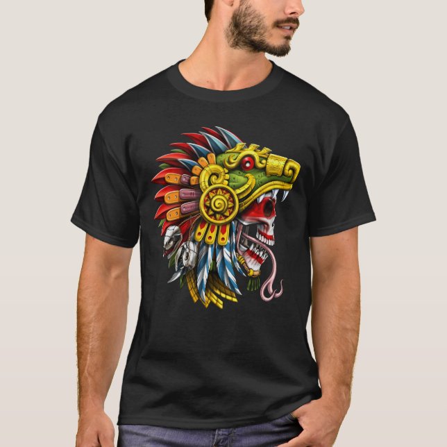 Aztec Serpent Skull Warrior T-Shirt (Front)