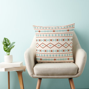 Aztec Shapes Lg Pattern Rust Teal Cream Throw Pillow