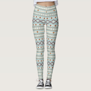 Aztec Shapes Lg Pattern Rusts Cream Teal-Blue Leggings
