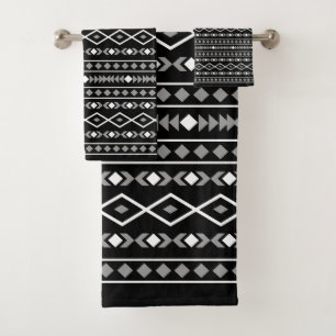Aztec Shapes Pattern Grey White Black Bath Towel Set