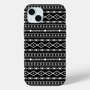 Aztec Shapes Pattern Grey White Black iPhone 15 Mini Case