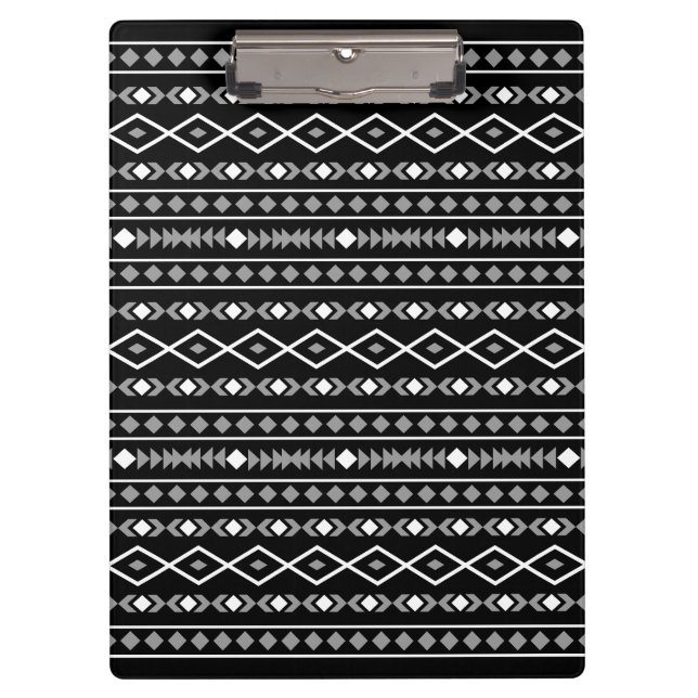 Aztec Shapes Pattern Grey White Black Clipboard (Front)