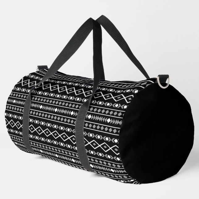 Aztec Shapes Pattern Grey White Black Duffle Bag (Left Corner)