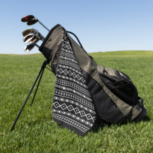 Aztec Shapes Pattern Grey White Black Golf Towel