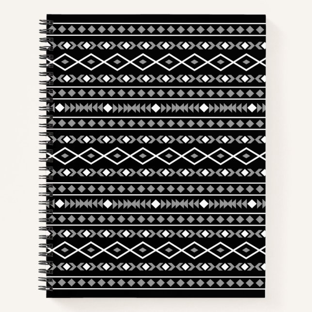Aztec Shapes Pattern Grey White Black Notebook (Front)