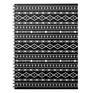 Aztec Shapes Pattern Grey White Black Notebook