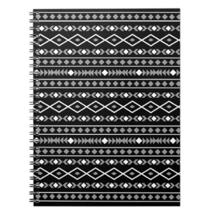 Aztec Shapes Pattern Grey White Black Notebook