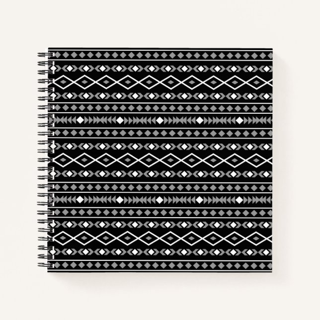 Aztec Shapes Pattern Grey White Black Notebook (Front)