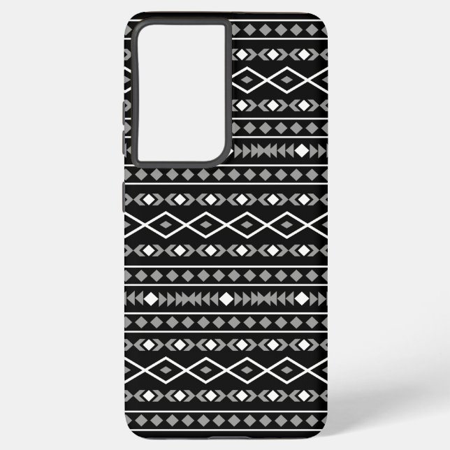Aztec Shapes Pattern Grey White Black Samsung Galaxy S21+ Case (Back)