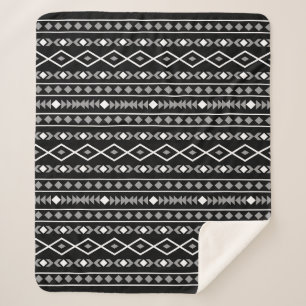 Aztec Shapes Pattern Grey White Black Sherpa Blanket