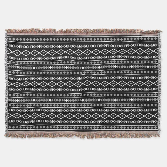 Aztec Shapes Pattern Grey White Black Throw Blanket (Front)