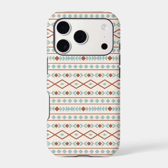 Aztec Shapes Pattern Rust Teal Cream (Back)
