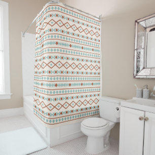 Aztec Shapes Pattern Rust Teal Cream