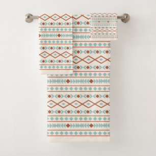 Aztec Shapes Pattern Rust Teal Cream Bath Towel Set