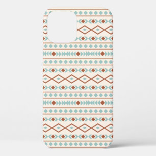 Aztec Shapes Pattern Rust Teal Cream iPhone 12 Case