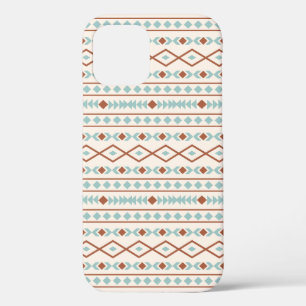 Aztec Shapes Pattern Rust Teal Cream iPhone 12 Case