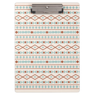 Aztec Shapes Pattern Rust Teal Cream Clipboard