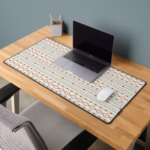 Aztec Shapes Pattern Rust Teal Cream Desk Mat