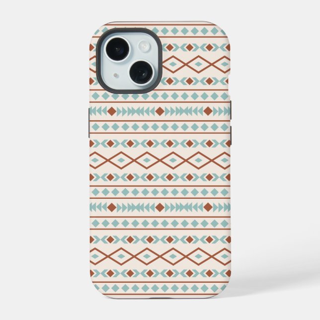 Aztec Shapes Pattern Rust Teal Cream iPhone 15 Case (Back)
