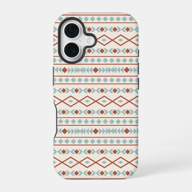 Aztec Shapes Pattern Rust Teal Cream iPhone 16 Case (Back)