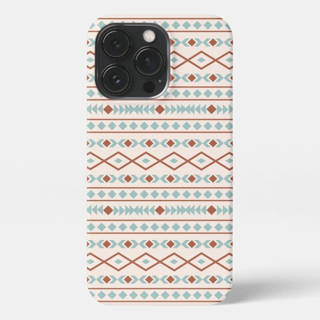 Aztec Shapes Pattern Rust Teal Cream iPhone Case (Back)