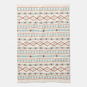 Aztec Shapes Pattern Rust Teal Cream Kitchen Towel