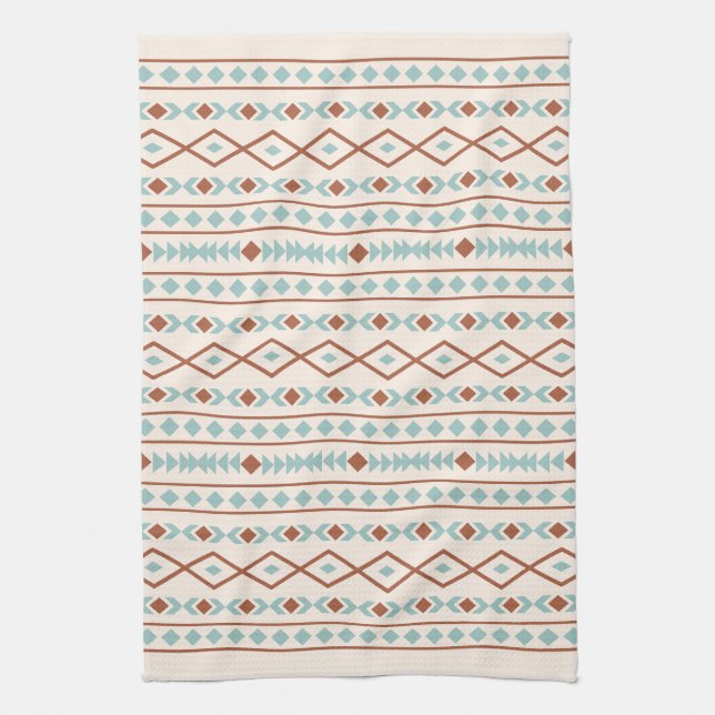 Aztec Shapes Pattern Rust Teal Cream Kitchen Towel (Vertical)