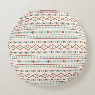 Aztec Shapes Pattern Rust Teal Cream Round Pillow