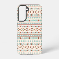 Aztec Shapes Pattern Rust Teal Cream