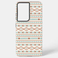 Aztec Shapes Pattern Rust Teal Cream