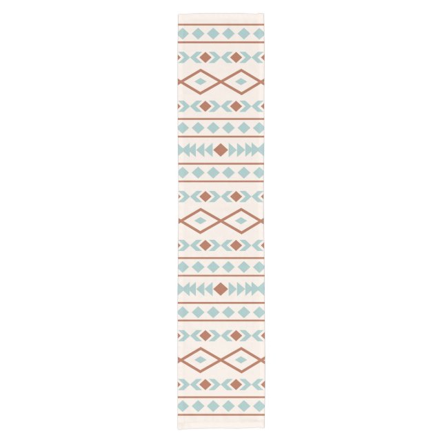 Aztec Shapes Pattern Rust Teal Cream Short Table Runner (Front)