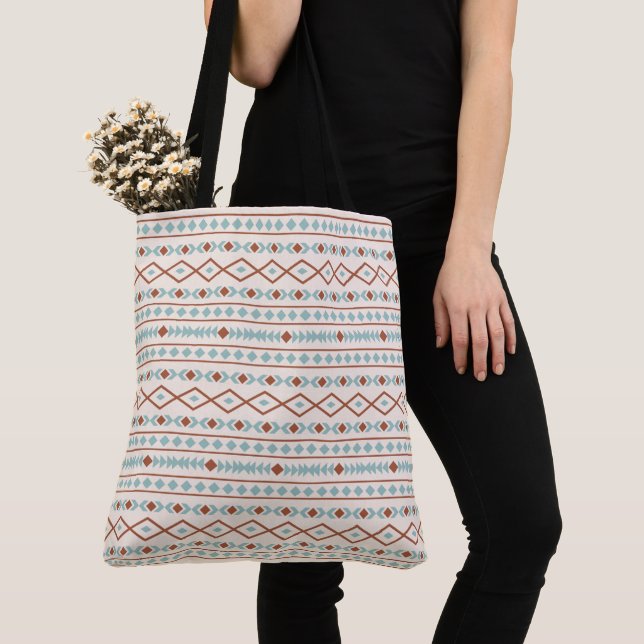 Aztec Shapes Pattern Rust Teal Cream Tote Bag (Close Up)